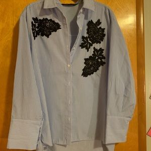 Zara Striped Blouse Black Appliqués